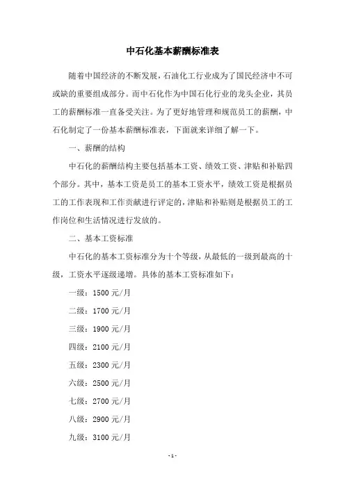 中石化基本薪酬标准表