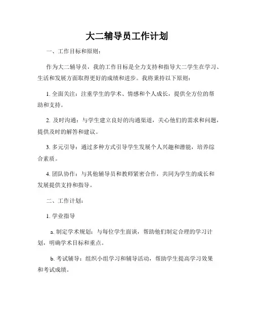 大二辅导员工作计划