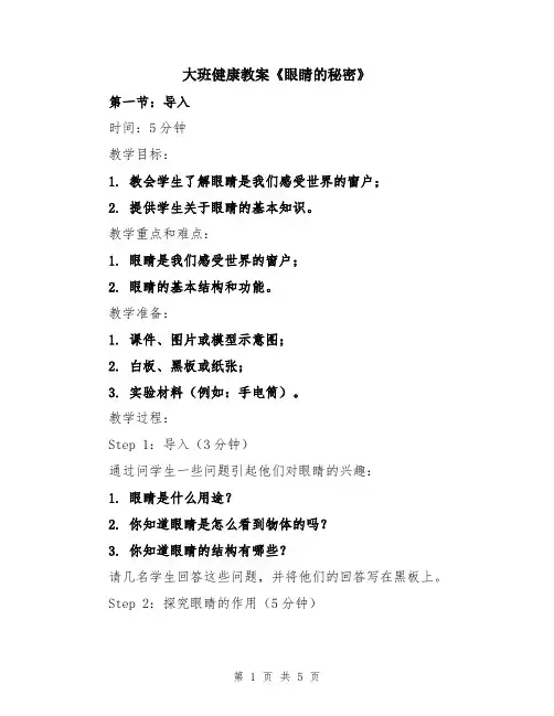 大班健康教案《眼睛的秘密》
