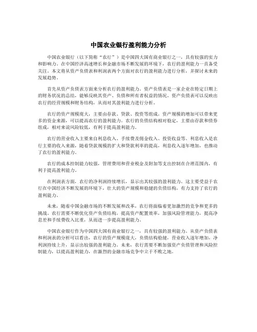 中国农业银行盈利能力分析