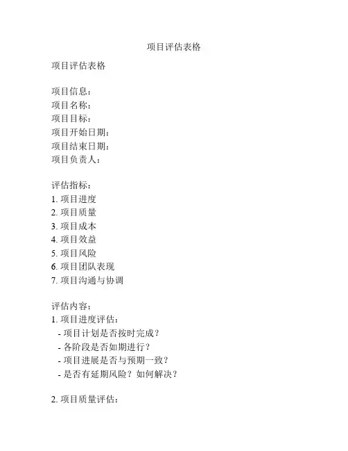 项目评估表格