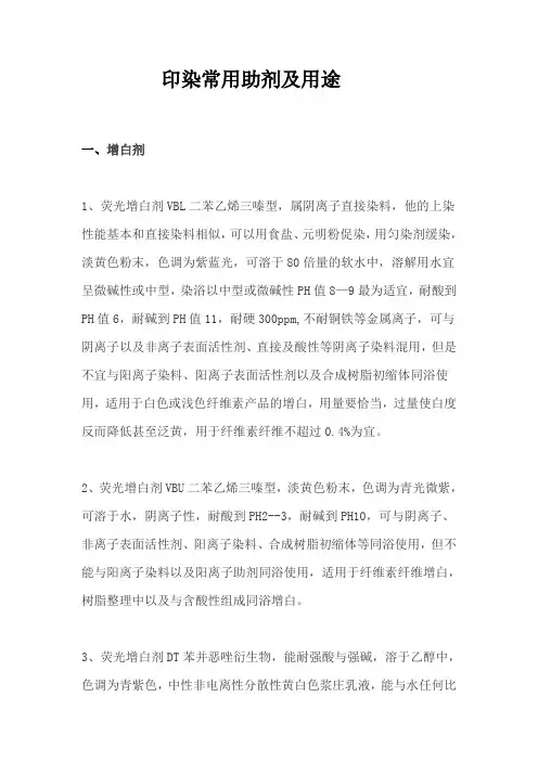 印染常用助剂及用途