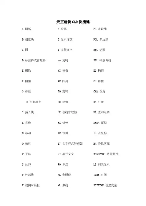 天正建筑C快捷键及AUTOC快捷键大全