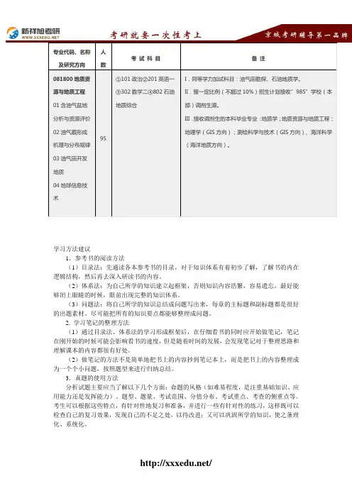 2016-2017中国石油大学地质资源与地质工程考试科目、考研真题、考研参考书目考研经验--新祥旭考研辅导