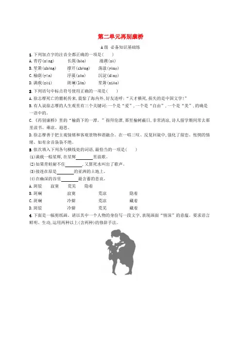 新教材2023_2024学年高中语文第2单元6.2再别康桥分层作业部编版选择性必修下册