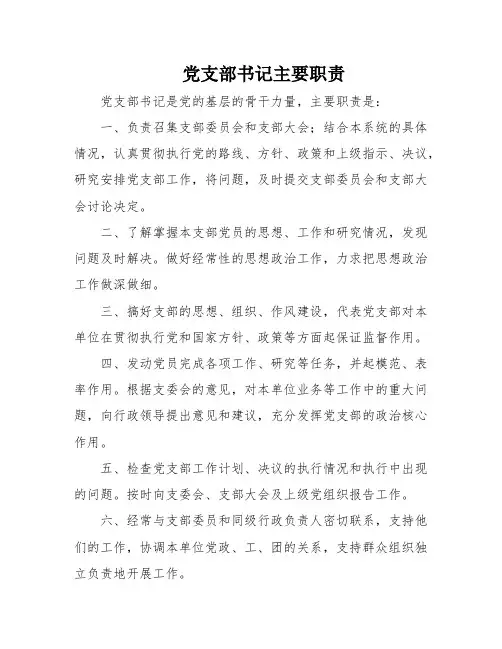 党支部书记主要职责