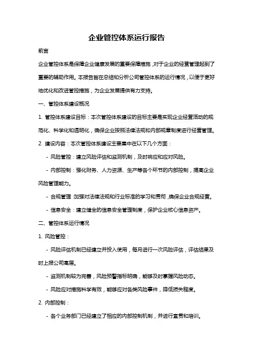 企业管控体系运行报告