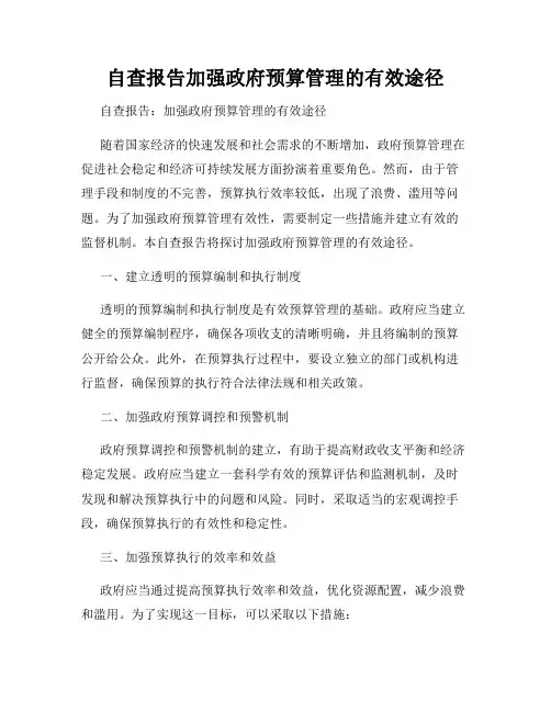 自查报告加强政府预算管理的有效途径
