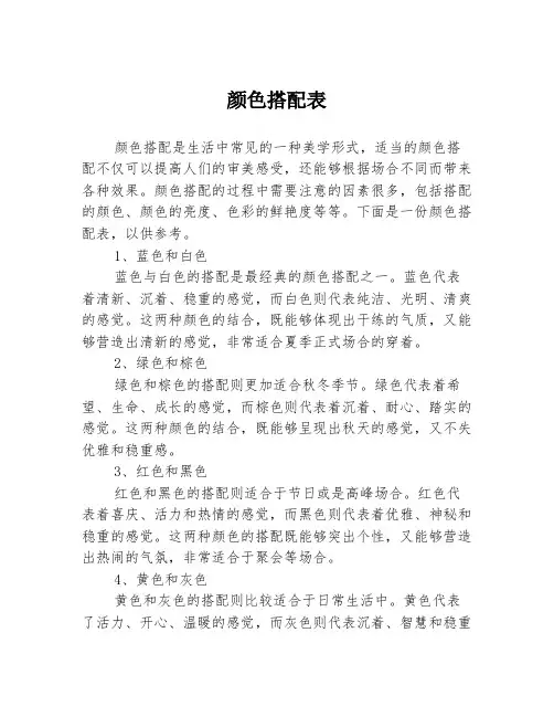 颜色搭配表