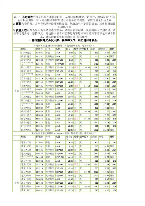 遵义机场航班时刻表