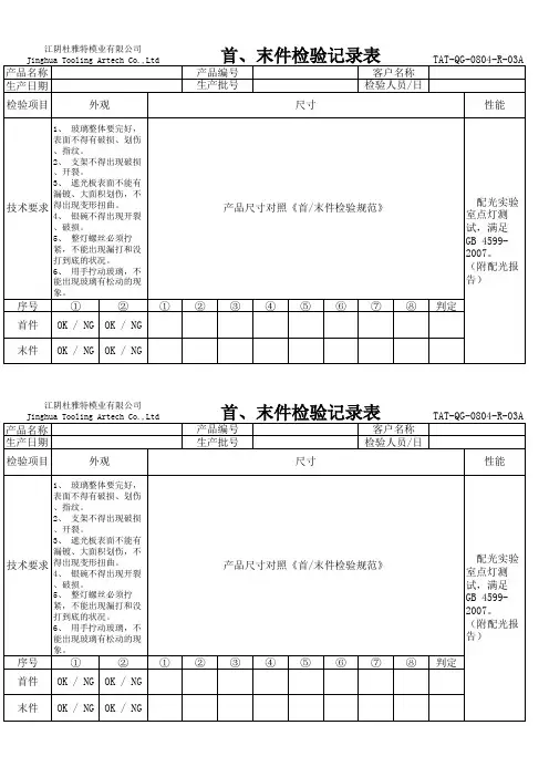 首、末件检验记录表