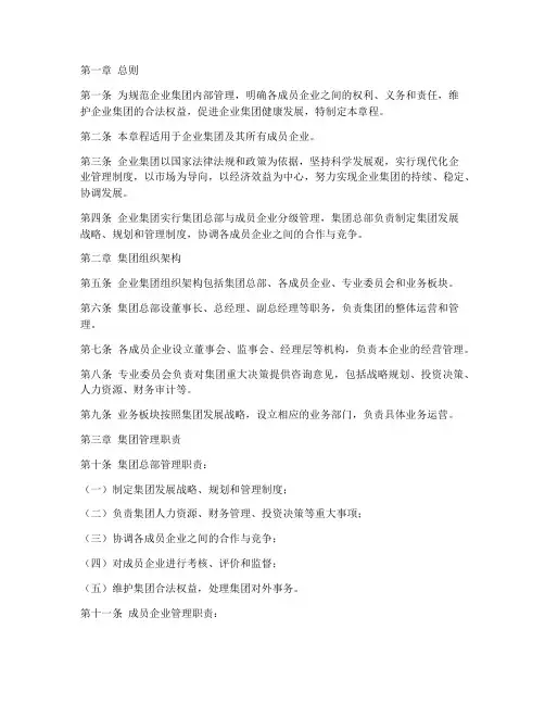 企业集团团体章程模板