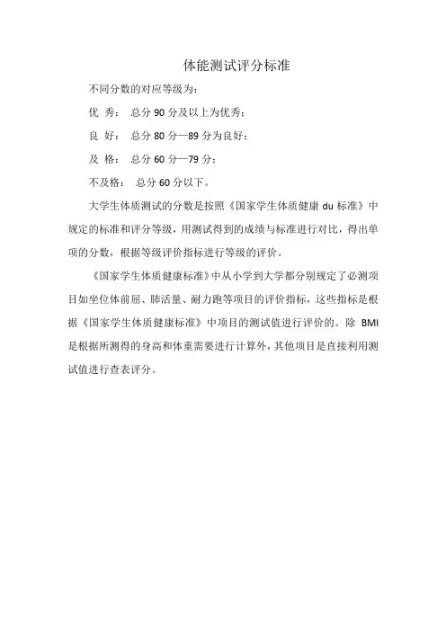 体能测试评分标准