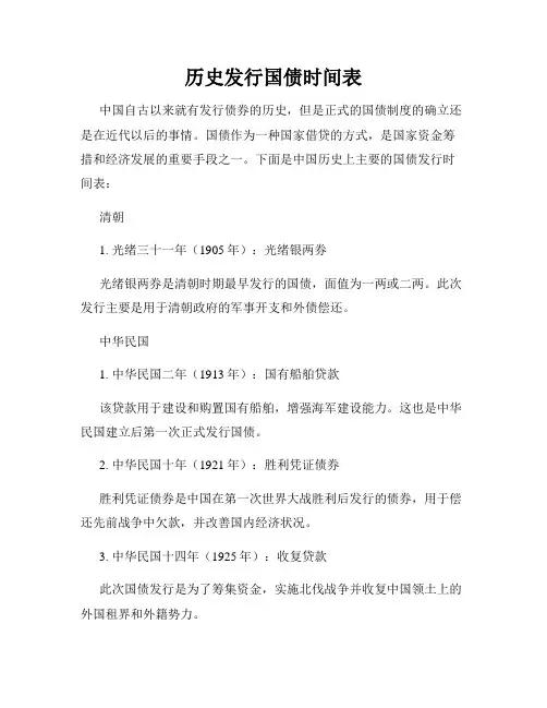 历史发行国债时间表