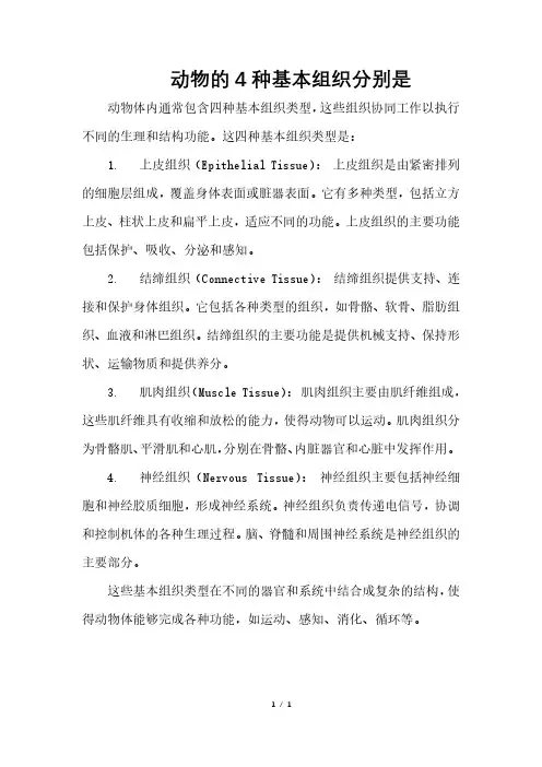 动物的4种基本组织分别是