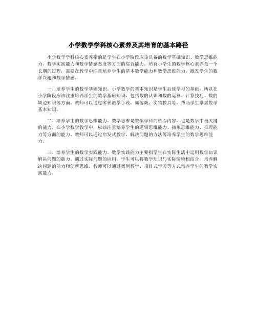 小学数学学科核心素养及其培育的基本路径