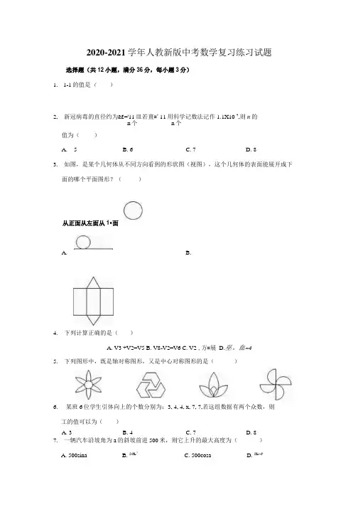 2021年九年级中考数学复习试题(有解析).docx