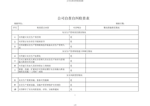 企业自查自纠检查表格
