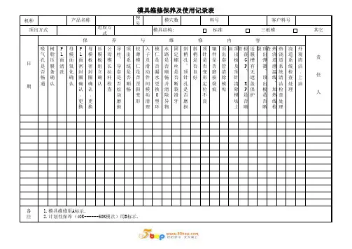 塑胶模具维修保养及使用记录表
