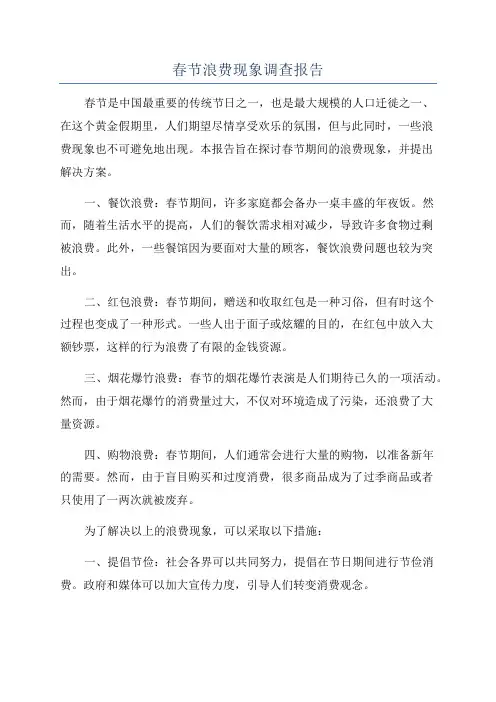 春节浪费现象调查报告