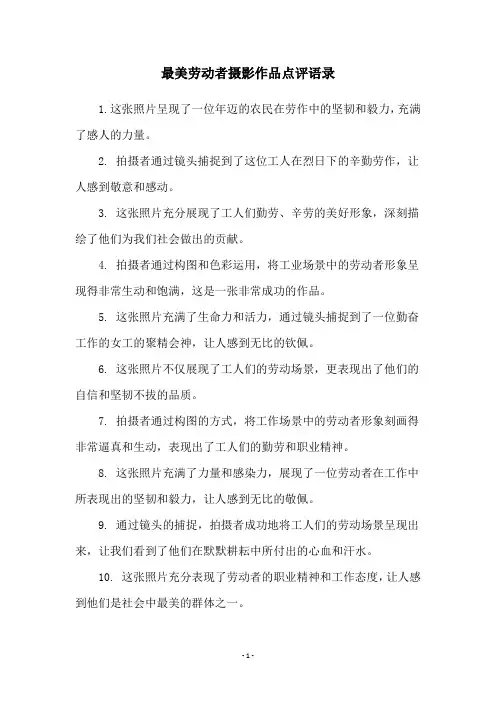 最美劳动者摄影作品点评语录