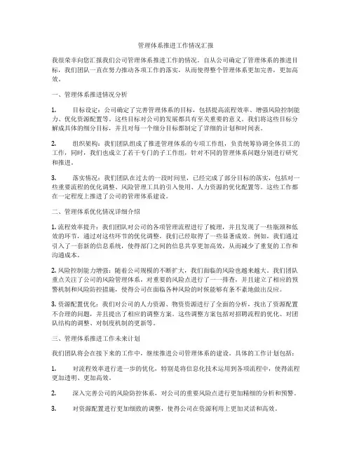 管理体系推进工作情况汇报
