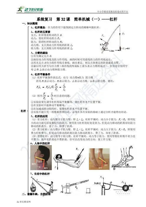 中考浙教版科学一轮系统复习  第32课  简单机械（一）——杠杆（含答案）