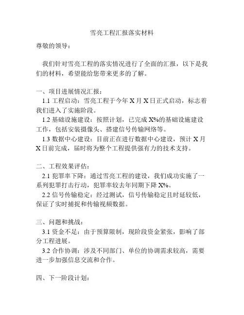雪亮工程汇报落实材料
