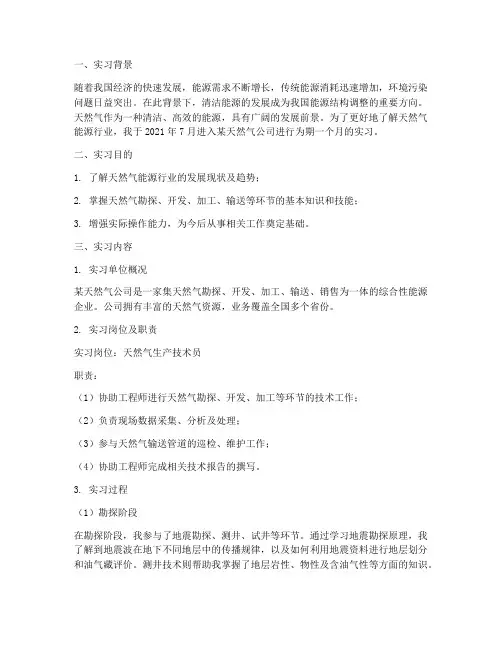 天然气能源实习报告