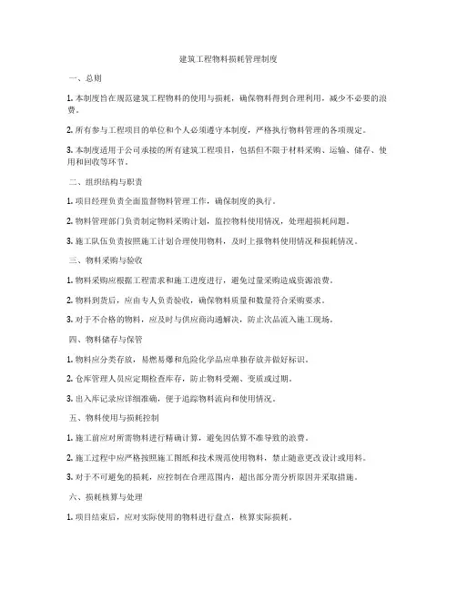 建筑工程物料损耗管理制度