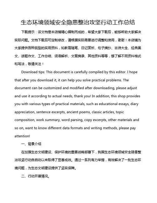 生态环境领域安全隐患整治攻坚行动工作总结