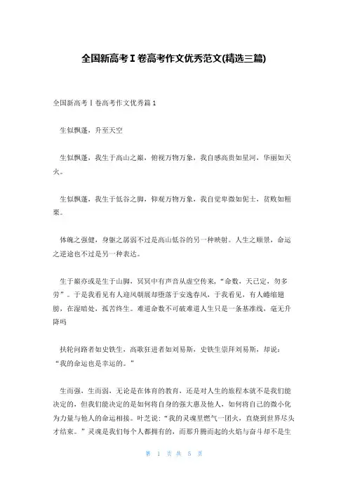 全国新高考Ⅰ卷高考作文优秀范文(精选三篇)