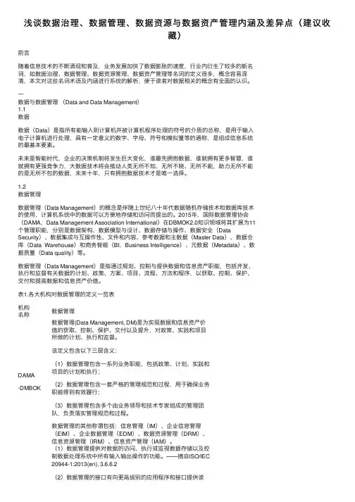 浅谈数据治理、数据管理、数据资源与数据资产管理内涵及差异点（建议收藏）