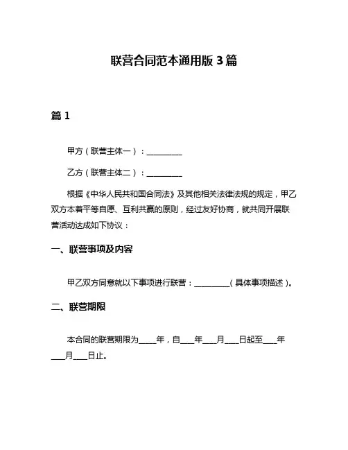 联营合同范本通用版3篇