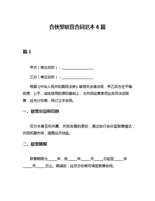 合伙型联营合同范本6篇