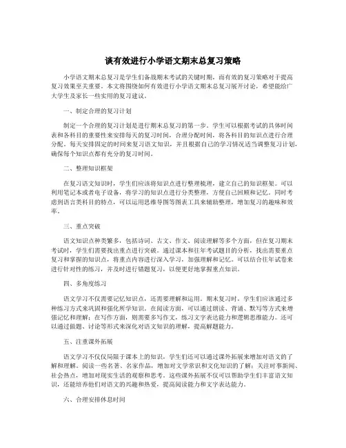谈有效进行小学语文期末总复习策略