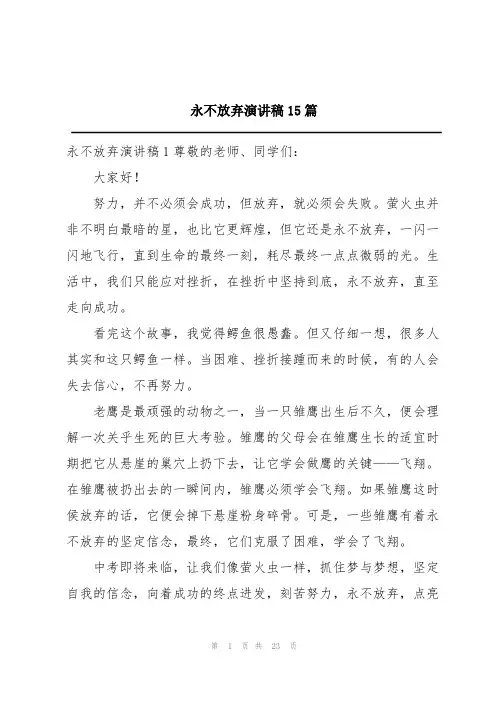 永不放弃演讲稿15篇