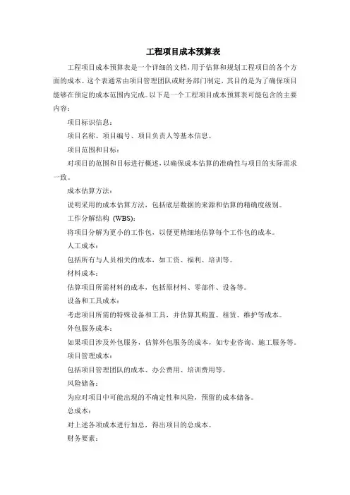 工程项目成本预算表