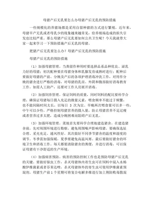 母猪产后无乳要怎么办母猪产后无乳的预防措施