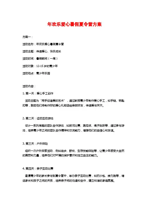 年欢乐爱心暑假夏令营方案