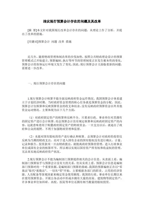 浅议现行预算会计存在的问题及其改革