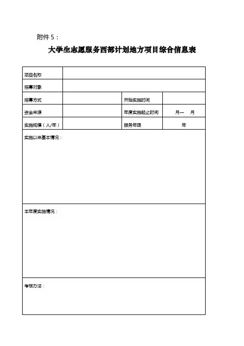 大学生志愿服务西部计划地方项目综合信息表