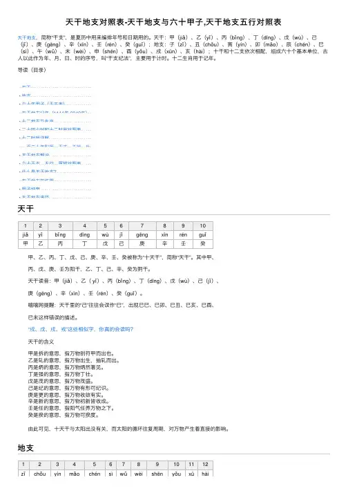 天干地支对照表-天干地支与六十甲子,天干地支五行对照表