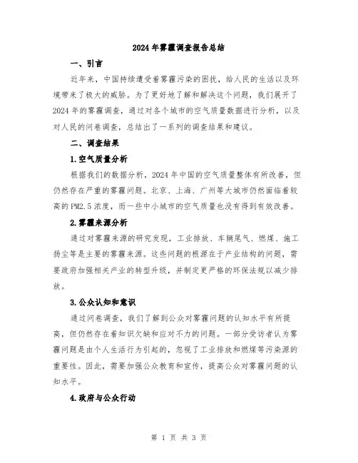 2024年雾霾调查报告总结