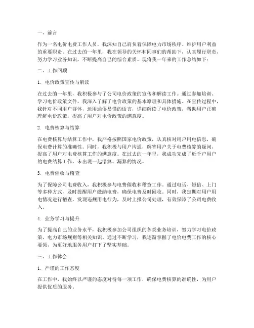 电价电费个人工作总结