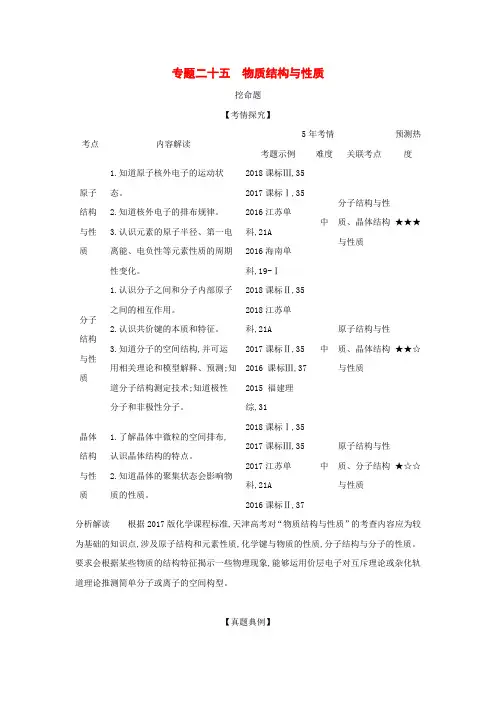 天津高考化学复习资料 物质结构与性质