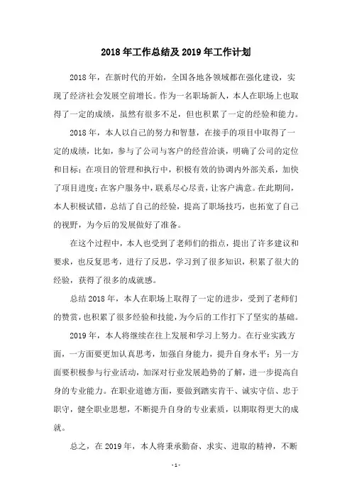 2018年工作总结及2019年工作计划