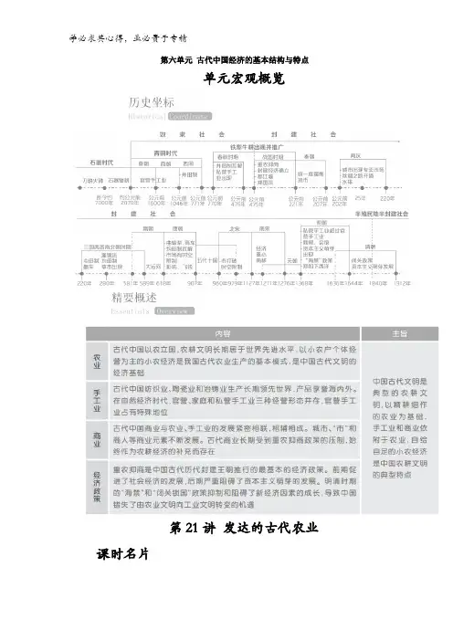 2017高考一轮历史教案第21讲 发达的古代农业含解析