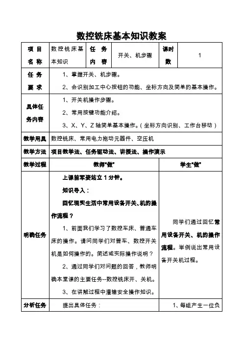 数控铣床基本知识教学设计