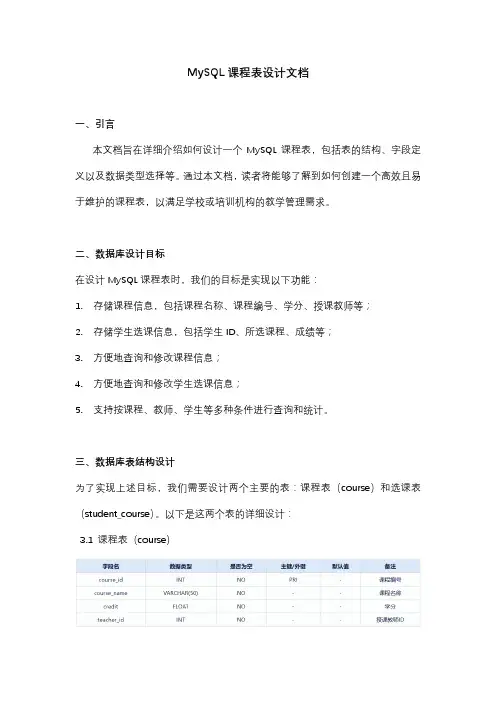 mysql课程表设计